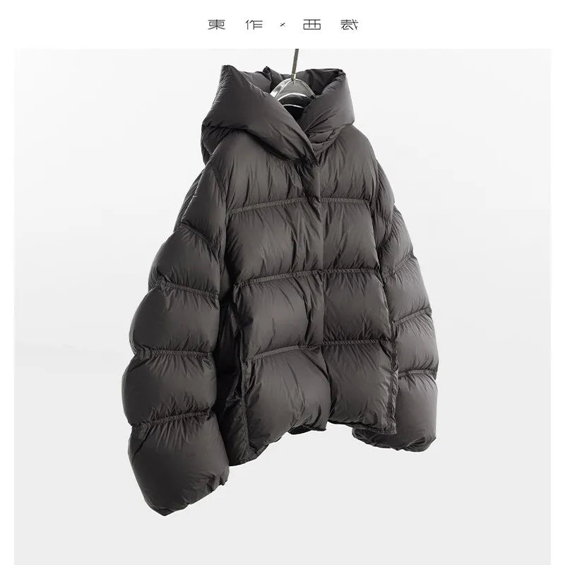 90 White Goose Down~Hooded down Jacket for Women, Short Coat, Oversized, Thickened, Warm Winter Wear
