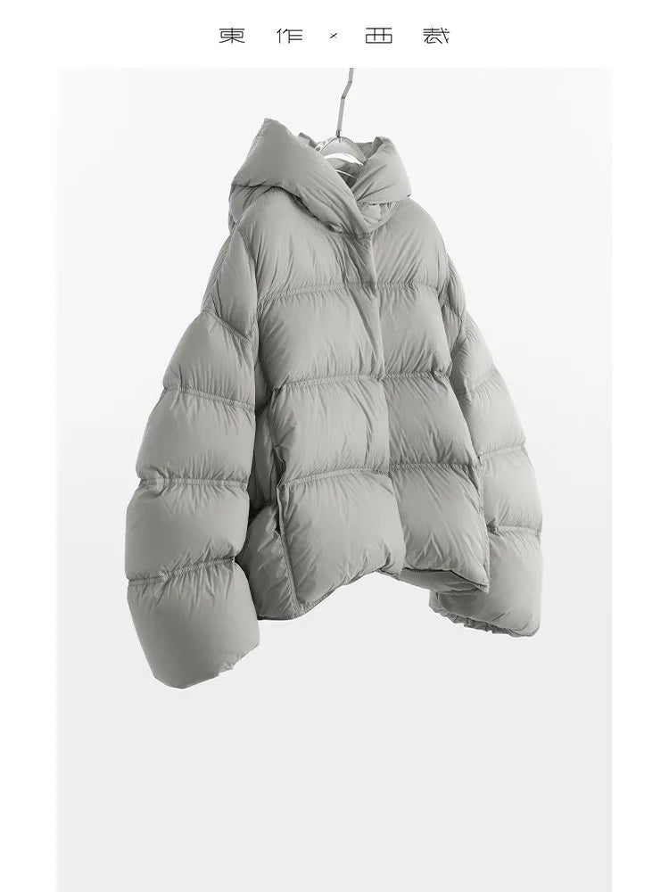 90 White Goose Down~Hooded down Jacket for Women, Short Coat, Oversized, Thickened, Warm Winter Wear