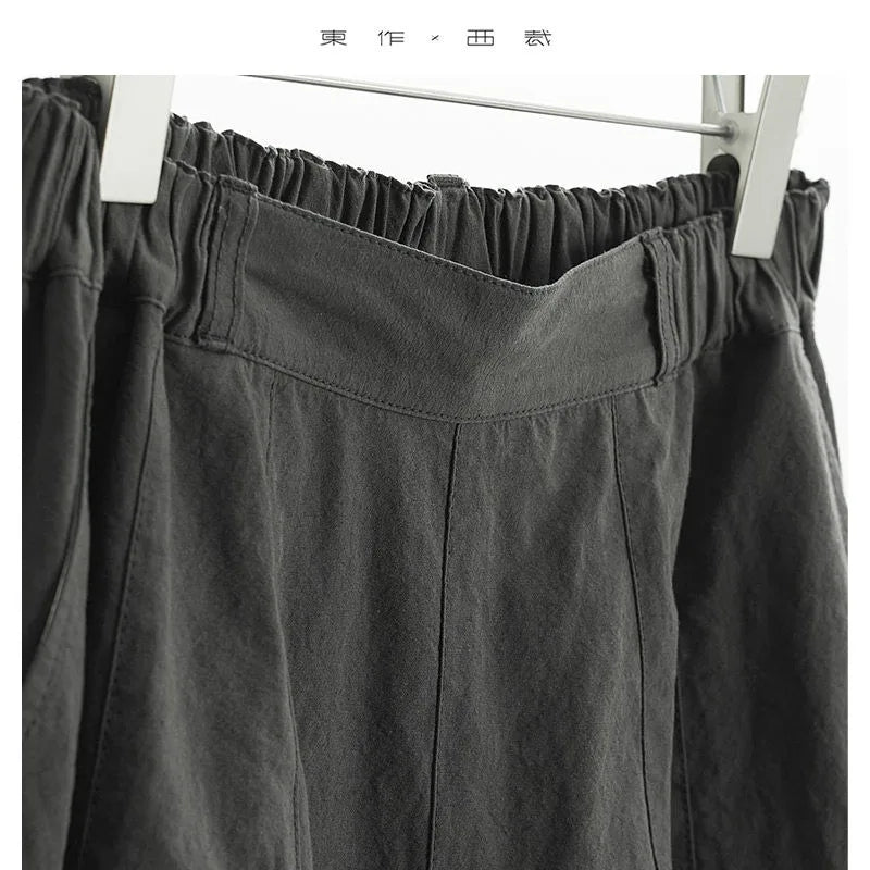 French Retro Style ~ Women's Cotton and Linen Pants, Nine-Point Wide-Leg Pants with an Artistic and Three-Dimensional Silhouette, New for Spring and Summer 2026