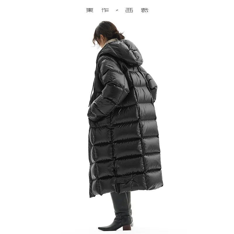 Glossy Mid-Length Lightweight Thickened down Jacket, Duck down Women's Winter Coat
