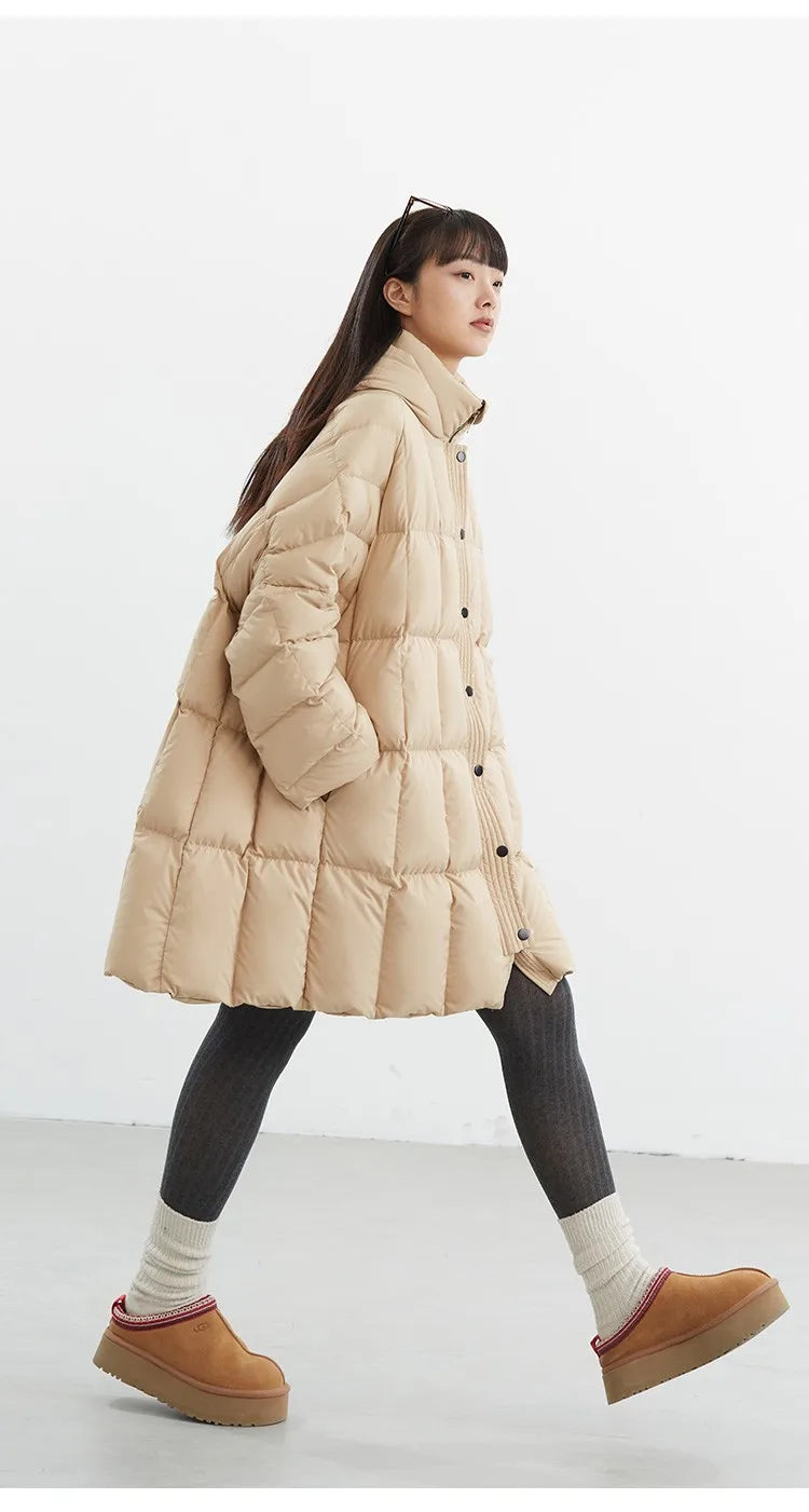 Filled with 240g White Duck Down~Designed Cape-Style down Jacket A-Line Mid-Length Coat New Women's Fashion 2025 Winter