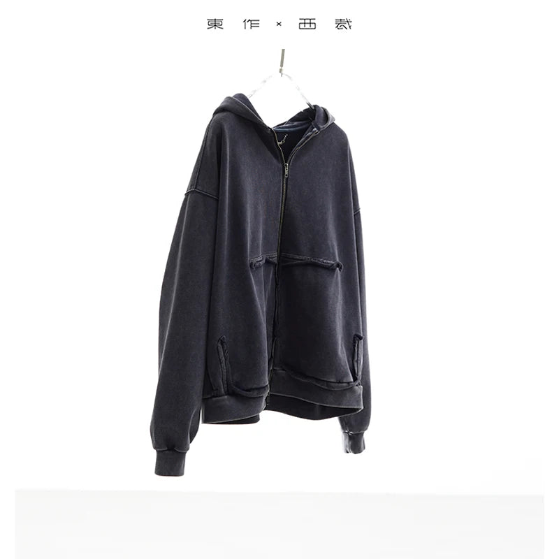Unisex~ Loose-Fitting Hooded Sweatshirt for Women, Casual Design Top, Pure Cotton Zip-Up Jacket, Couple Style, 2025 Autumn and Winter New Model