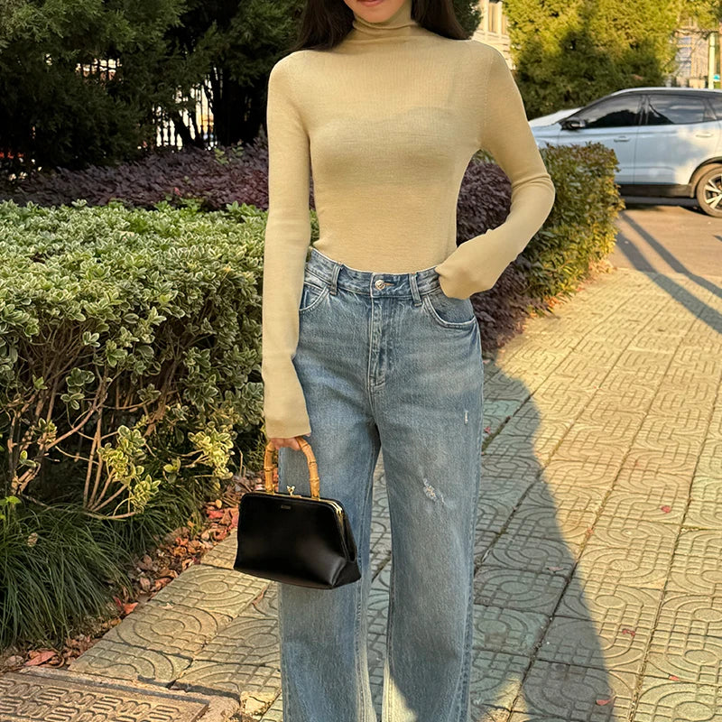 Versatile Item~100% Wool Base Layer Slim-Fit Pullover Turtleneck Sweater for Women, New Autumn and Winter Collection