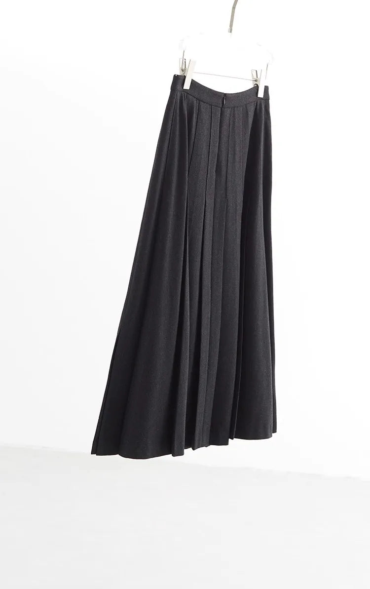 Autumn French-Style High-Waisted Pleated Skirt for Women, Wool Skirt, Slimming and Hip-Covering, College-Style Long Skirt