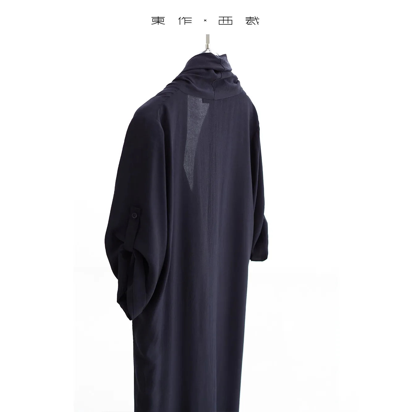 New Chinese-Style Dress~Draped Collar Navy Blue Pleated Dress, Summer Slimming and Elegant Long Dress for Women