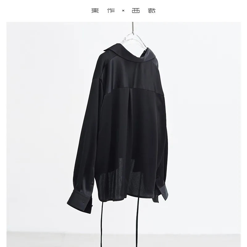 Women's Triacetate Embroidered Shirt, Loose and Versatile Long-Sleeved Lace-Up Top, New Summer Style