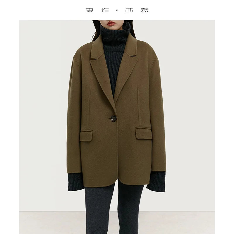 Classic Designer Style~100% Wool Coat with Suit Collar, Single Button, Double-Sided Woolen Jacket, New Women's Fashion for Autumn and Winter 2025