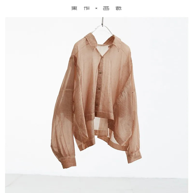 Design-Focused Niche Style ~ Women's Summer Lightweight Long-Sleeved Shirt, Silk-Cotton Blend Breathable Top