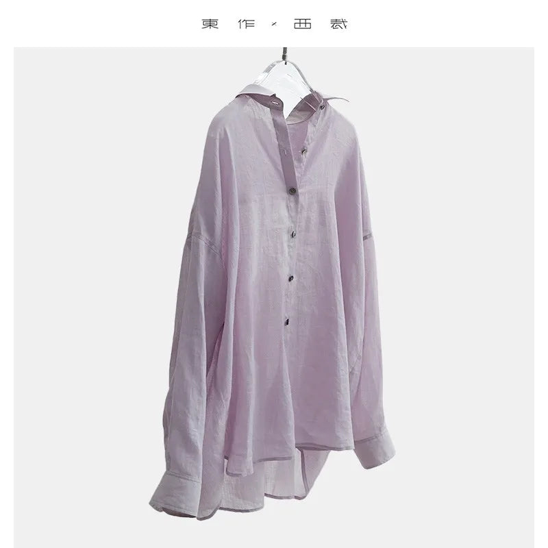 Fairy-Like~ Women's High-Quality 100% Ramie Long-Sleeved Shirt with a Stylish Design and Sun Protection