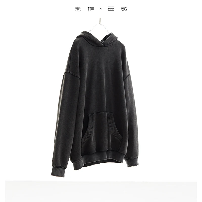 Unisex ~ High-Quality Distressed Washed Sweatshirt Black Loose Hooded Jacket Top 2025 Autumn and Winter New Style