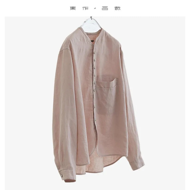 Unisex~ Summer Women's Herringbone Linen Shirt with Silver Hollow Buttons, Long-Sleeved Sun Protection Top