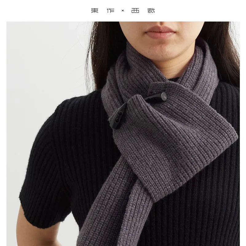 100% Pure Wool~Cowhorn Button Scarf Knitted Scarf 2025 Women's Thickened Neck Scarf