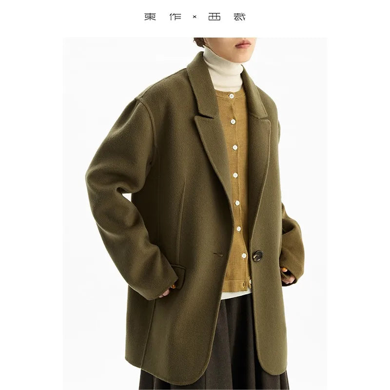 Double-Sided Wool~100% Wool Coat, Woolen Suit Jacket, Women's Oversized Top