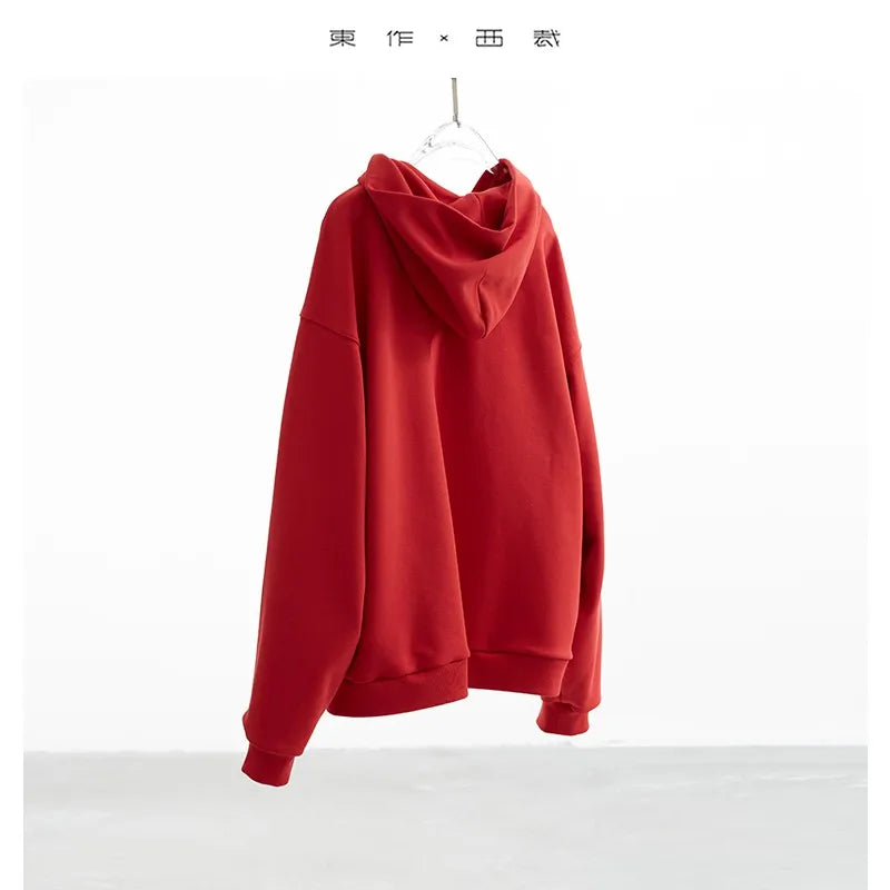 Unisex~ Loose-Fitting Hooded Sweatshirt for Women, Casual Design Top, Pure Cotton Zip-Up Jacket, Couple Style, 2025 Autumn and Winter New Model