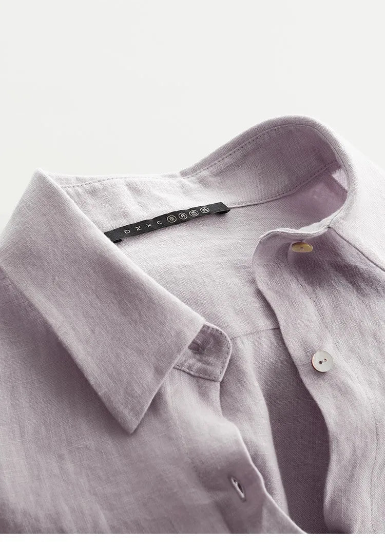 2025 Women's Summer 100% Linen Shirt Long-Sleeved Sun Protection Design Short Top