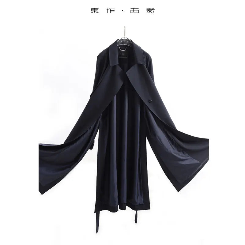 Designer Style~Navy Blue Mid-Length French Trench Coat Made of Sheep Wool, Work Clothing Casual Jacket for Women, New Style for Autumn and Winter 2025