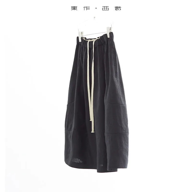 New Chinese Style~Black Floral Bud Skirt, Silk and Linen Jacquard Skirt, 2026 Spring and Summer New Style