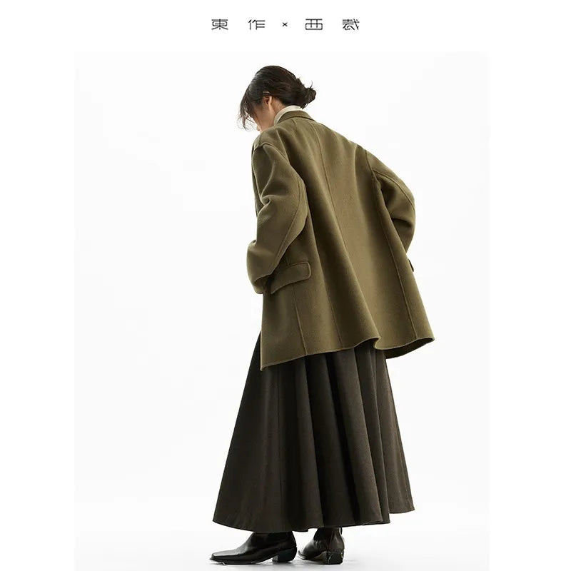 Double-Sided Wool~100% Wool Coat, Woolen Suit Jacket, Women's Oversized Top