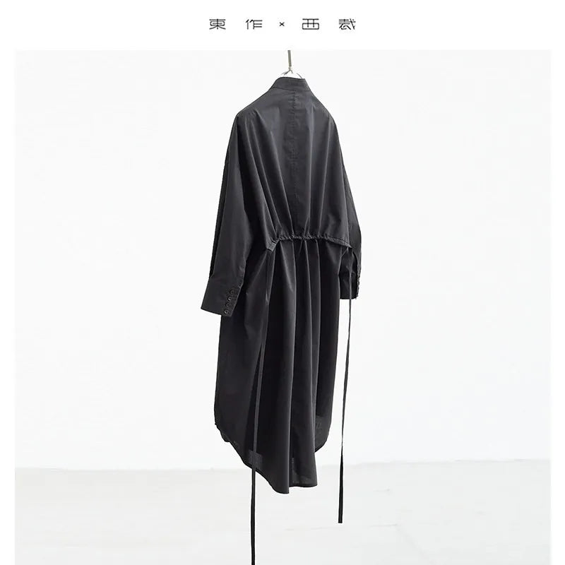 Mid-Length Stand-Collar Shirt Dress, All-Cotton Jacket, Women's Casual Wear, 2026 New Style