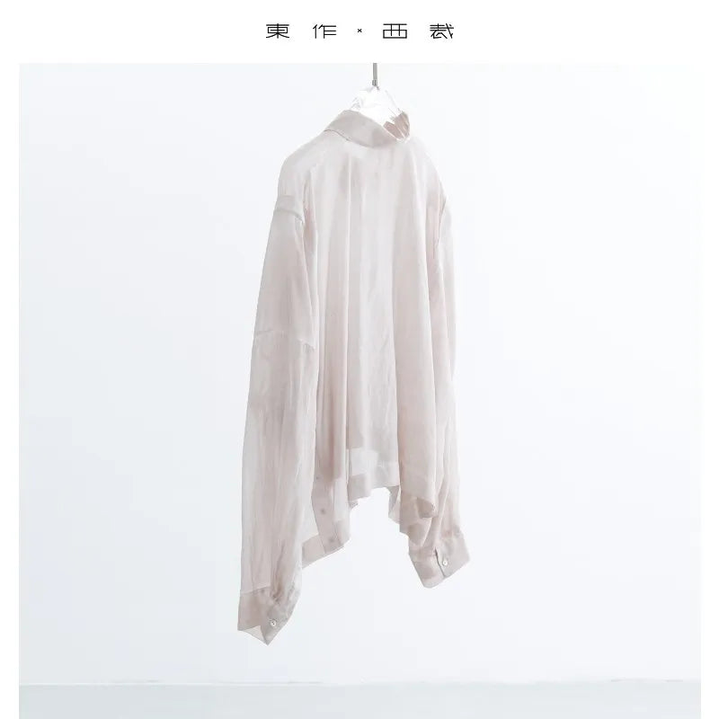 Design-Focused Niche Style ~ Women's Summer Lightweight Long-Sleeved Shirt, Silk-Cotton Blend Breathable Top