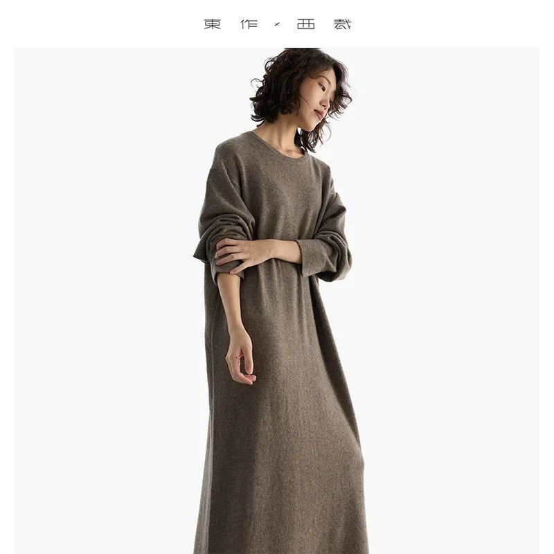 Specially Designed for Winter~High-Quality 100% Cashmere Round-Neck Pullover Dress with Rolled-Edge Design, 2025 New Knitwear