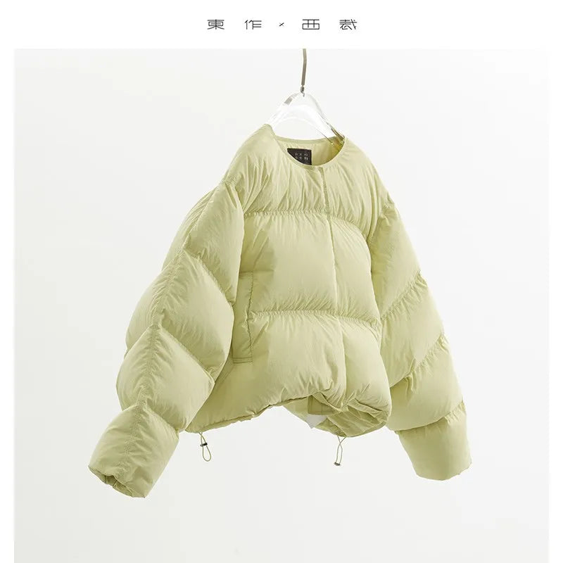 Full of Atmosphere! New Autumn and Winter Short down Jacket, Thickened Round-Neck Coat for Women, 90% White Duck down Puffer Jacket