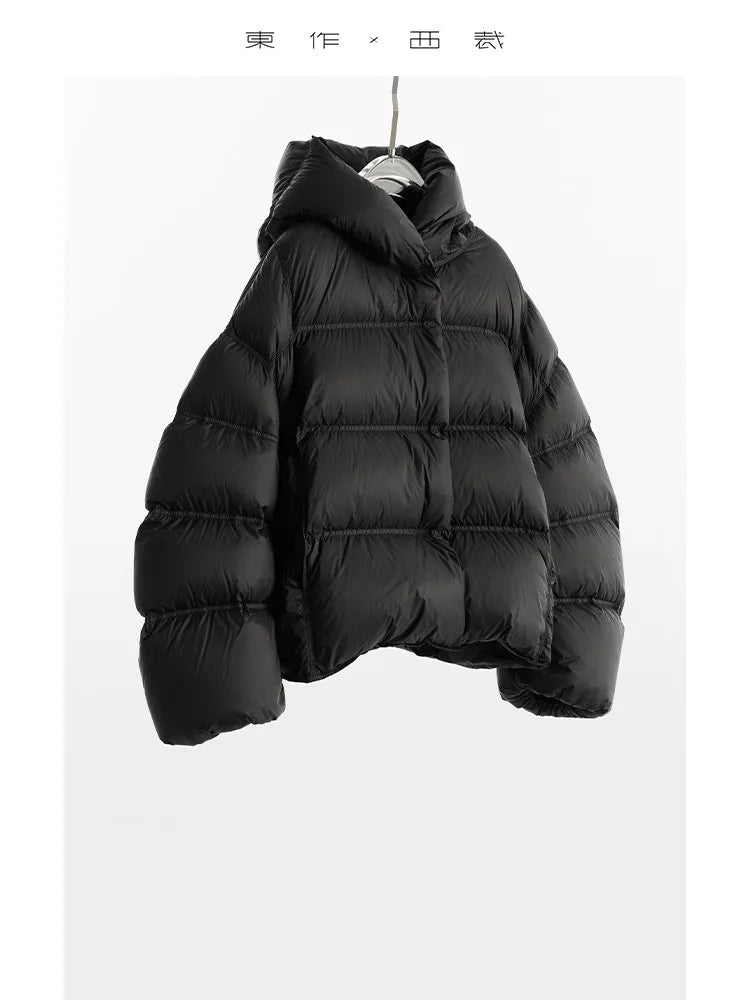 90 White Goose Down~Hooded down Jacket for Women, Short Coat, Oversized, Thickened, Warm Winter Wear