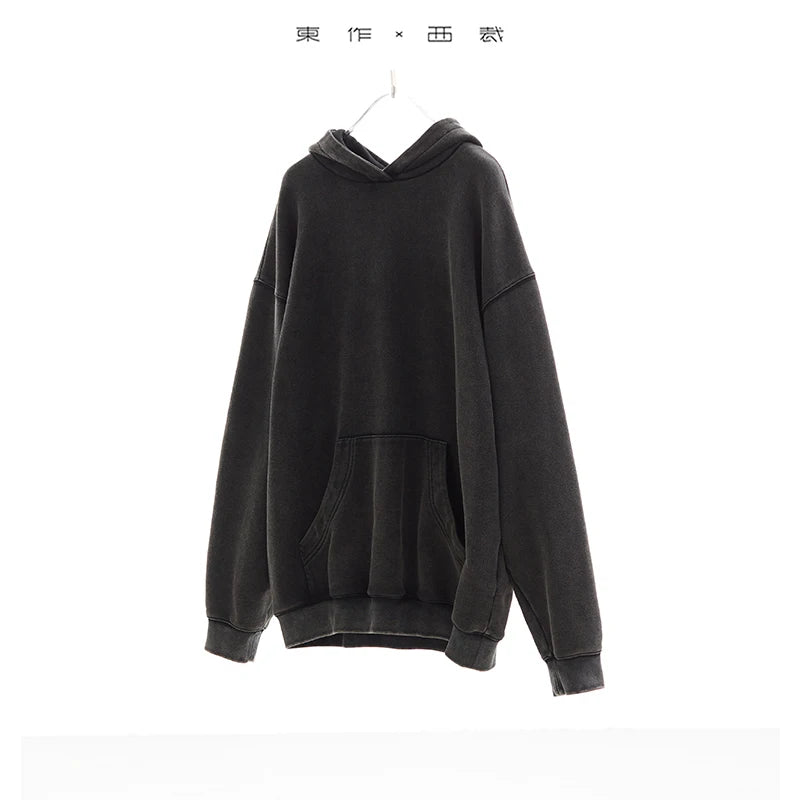 Unisex ~ High-Quality Distressed Washed Sweatshirt Black Loose Hooded Jacket Top 2025 Autumn and Winter New Style