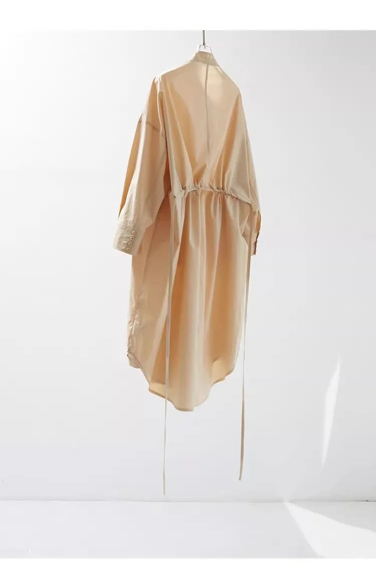 Mid-Length Stand-Collar Shirt Dress, All-Cotton Jacket, Women's Casual Wear, 2026 New Style