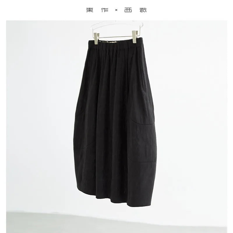 New Chinese Style~Black Floral Bud Skirt, Silk and Linen Jacquard Skirt, 2026 Spring and Summer New Style