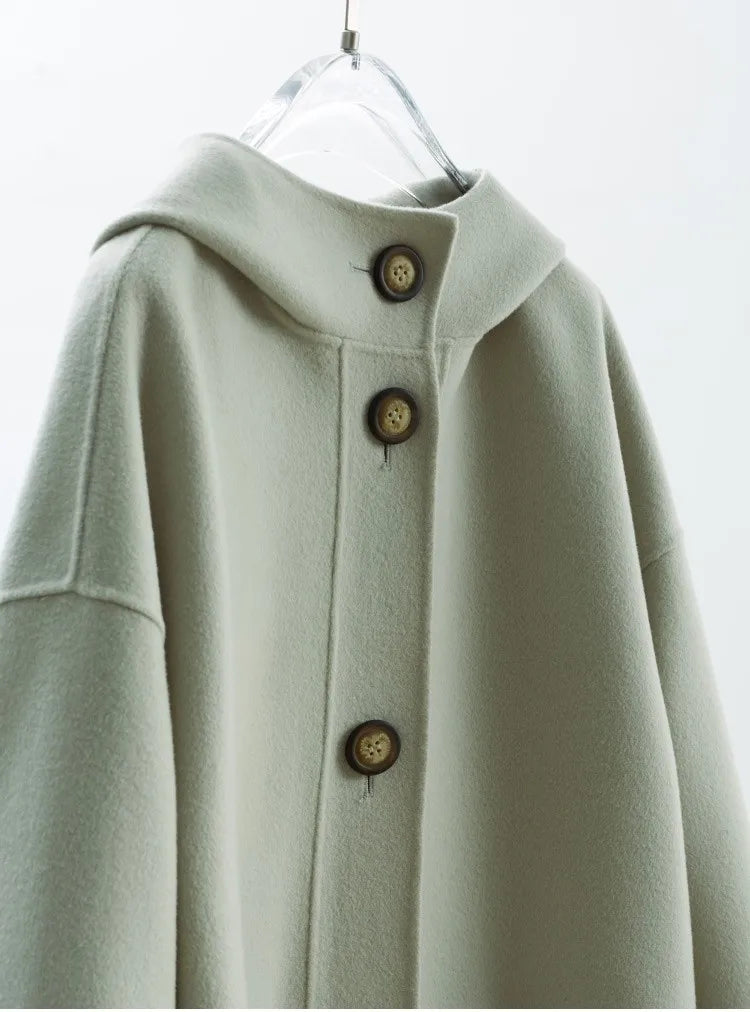 Australian Wool Double-Sided Fabric~Mid-Length Woolen Coat, Hooded Oversized Jacket for Women, New Winter Style