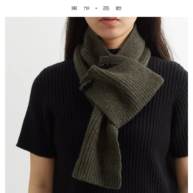 100% Pure Wool~Cowhorn Button Scarf Knitted Scarf 2025 Women's Thickened Neck Scarf