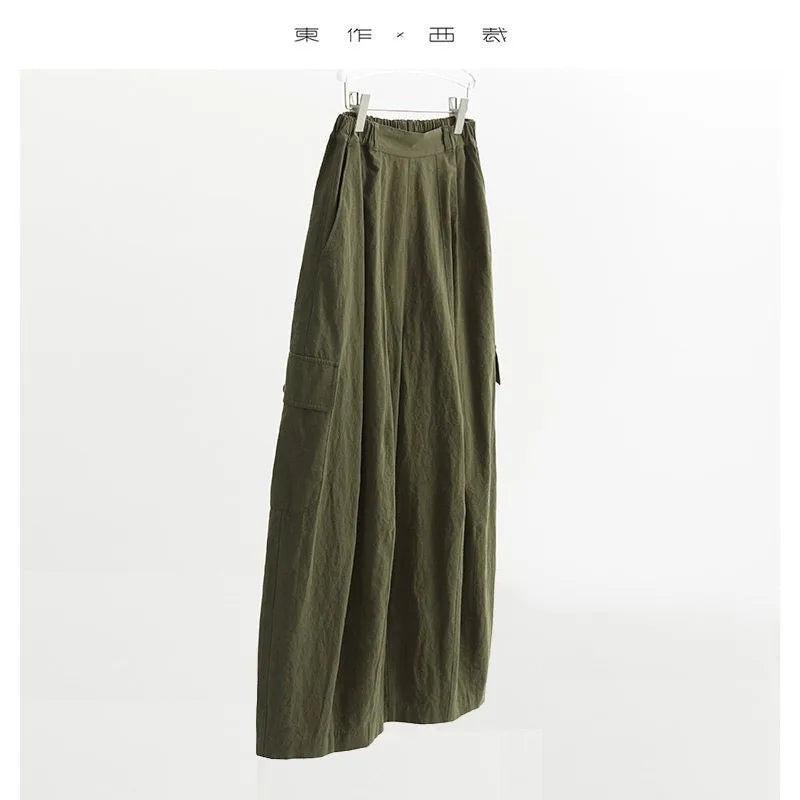 French Retro Style ~ Women's Cotton and Linen Pants, Nine-Point Wide-Leg Pants with an Artistic and Three-Dimensional Silhouette, New for Spring and Summer 2026
