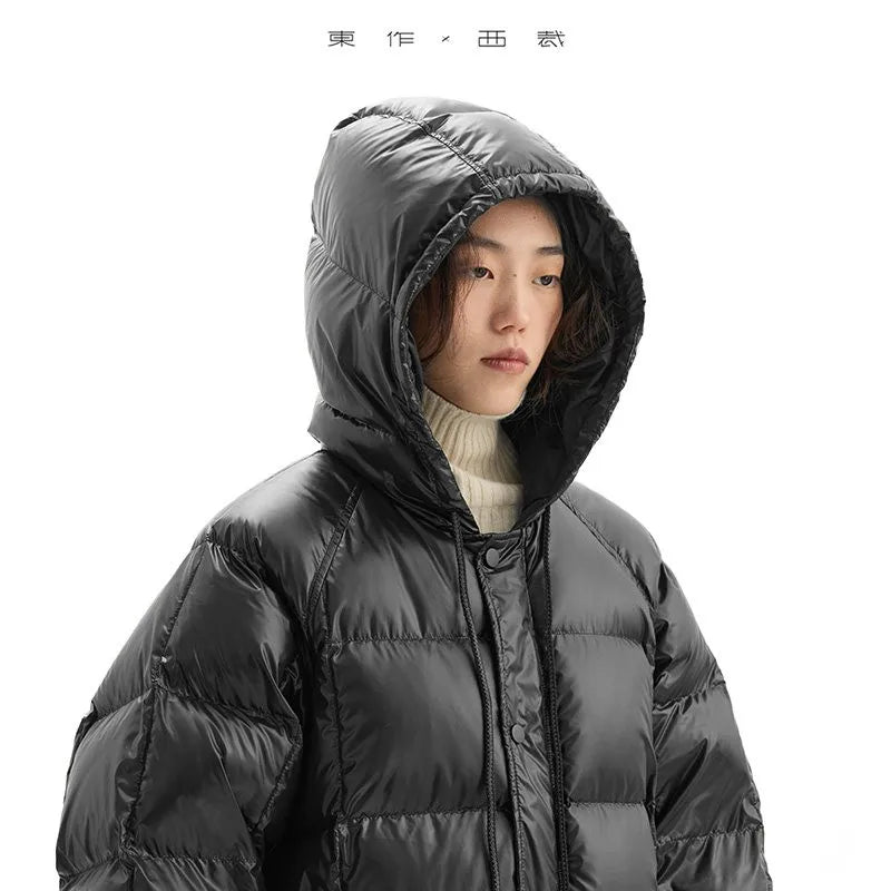 Glossy Mid-Length Lightweight Thickened down Jacket, Duck down Women's Winter Coat