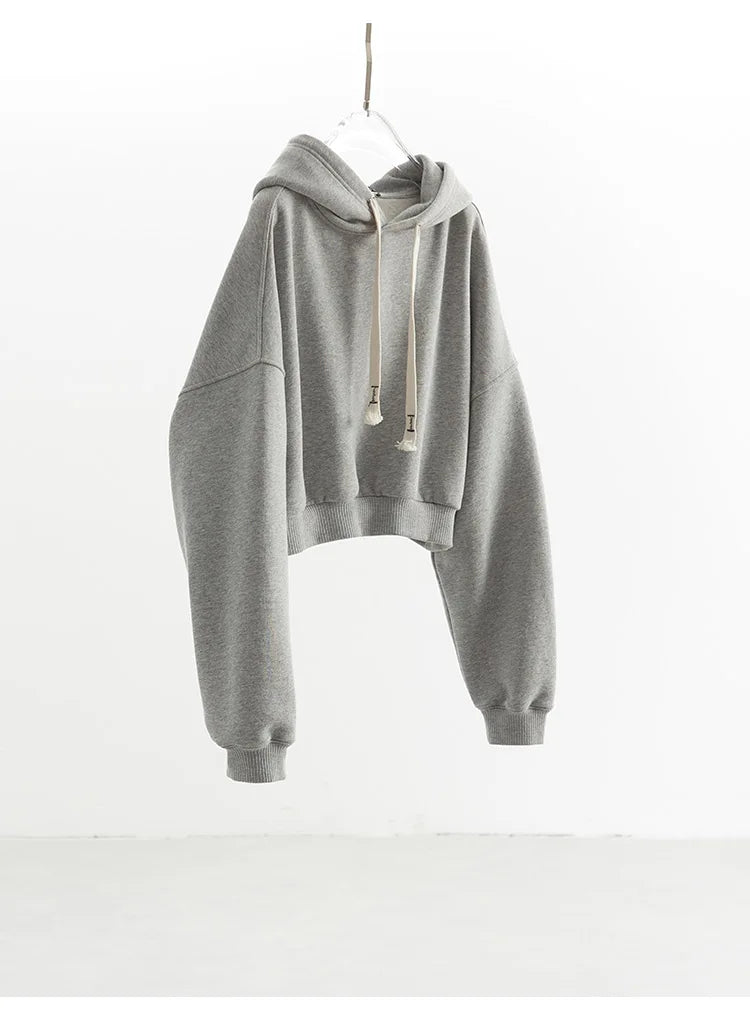 Unique Style That Won'T Clash with Others ~ Women's Short Long-Sleeved Hooded Fleece-Lined Cotton Sweatshirt, Classic Versatile Pullover, New for Autumn and Winter 2025