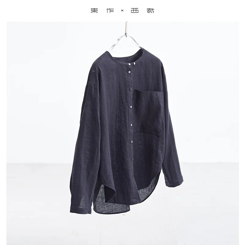 Relaxed Artistic Style ~ 2025 Summer Women's 100% Linen Shirt Loose Sun Protection Long-Sleeved Top