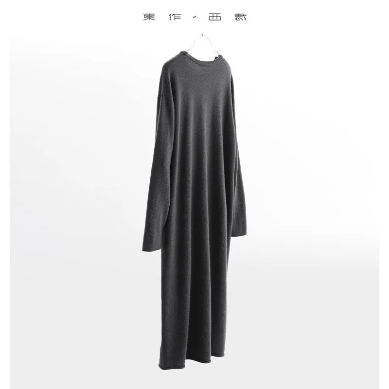 Specially Designed for Winter~High-Quality 100% Cashmere Round-Neck Pullover Dress with Rolled-Edge Design, 2025 New Knitwear