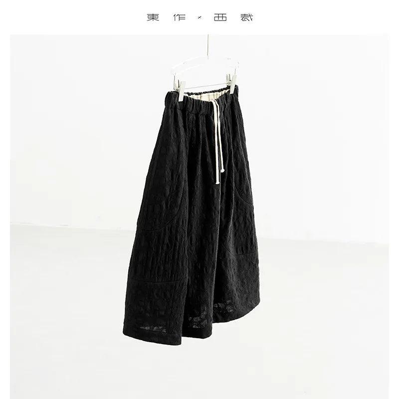 Versatile Umbrella Skirt~Autumn and Winter 100% Wool Jacquard Skirt for Women, Black Flower Bud Skirt