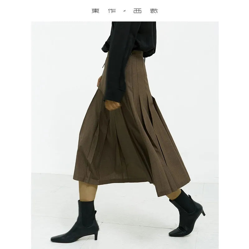 Autumn Suit Skirt for Women, French High-Waisted Pleated Skirt, Slimming, Workwear, College Style Long Skirt