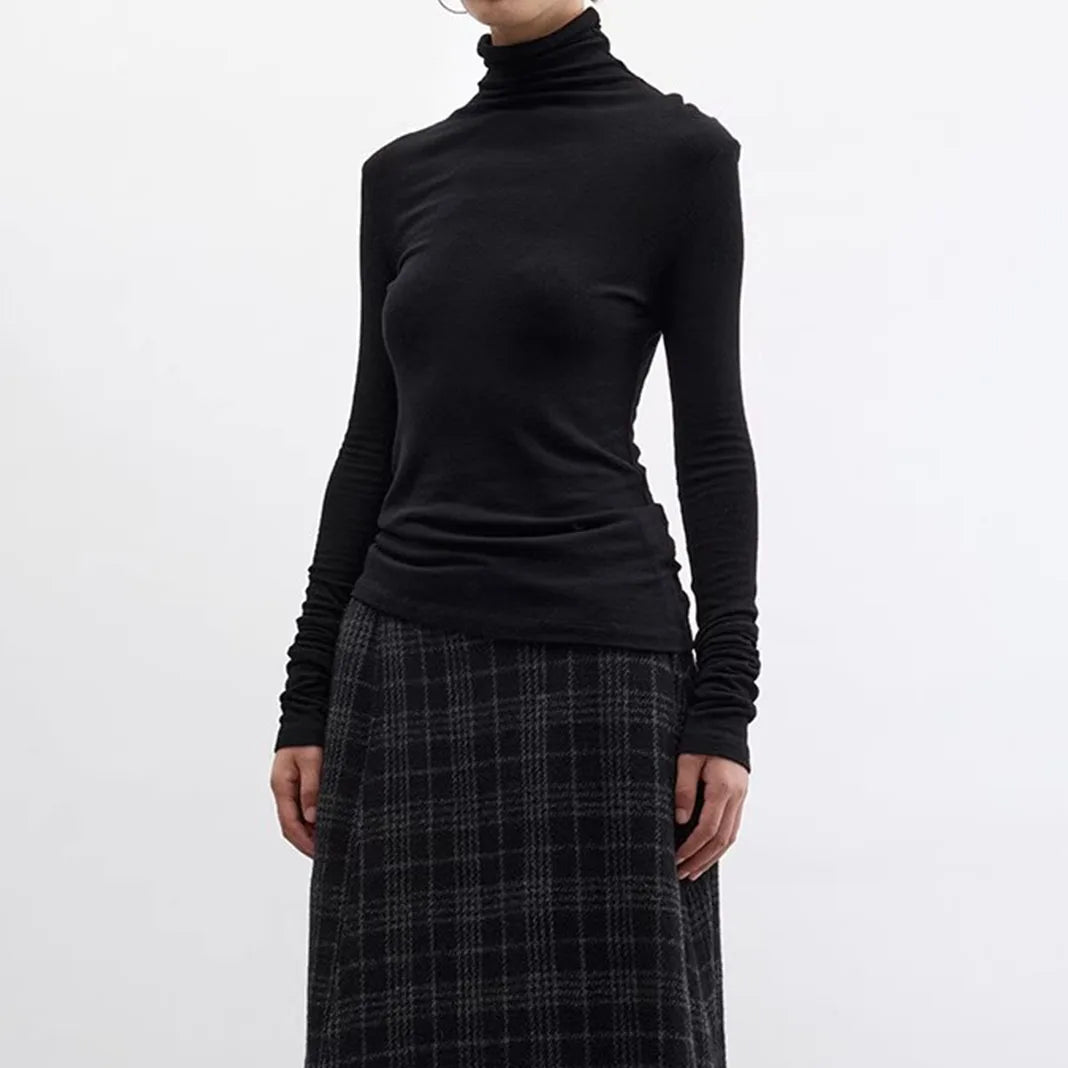 Pile-Neck T-Shirt ~ Wool-Blend Stretchy Slim-Fit Pullover, Warm and Slim-Fitting Women's Base Layer, New Autumn 2025 Collection