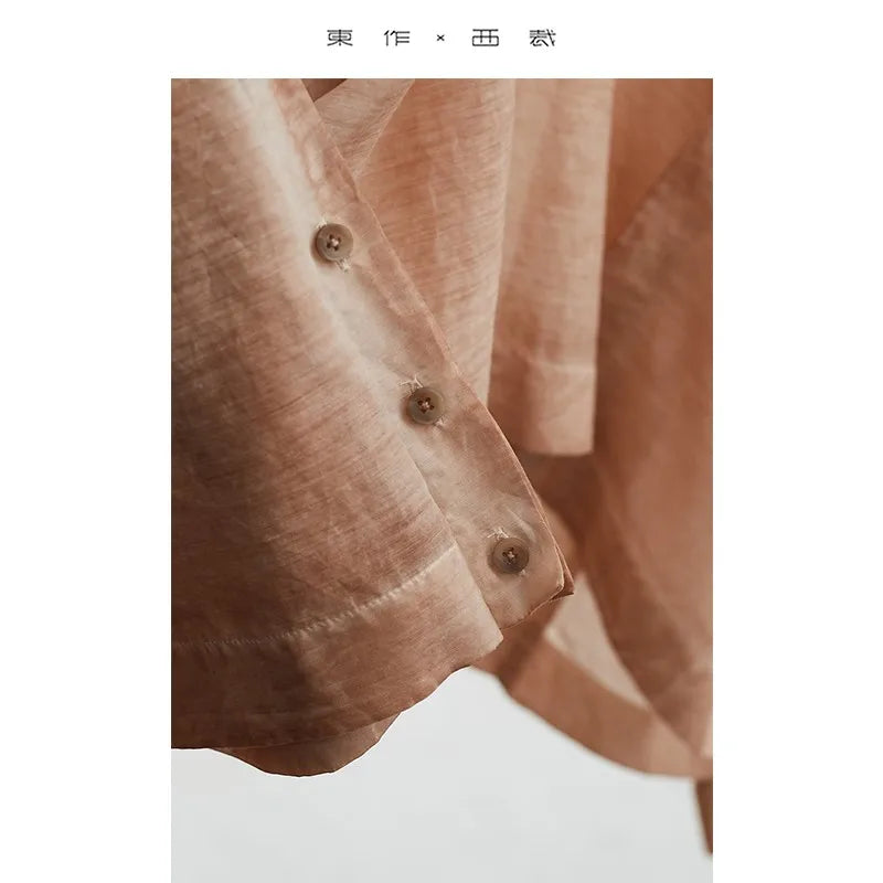 Design-Focused Niche Style ~ Women's Summer Lightweight Long-Sleeved Shirt, Silk-Cotton Blend Breathable Top