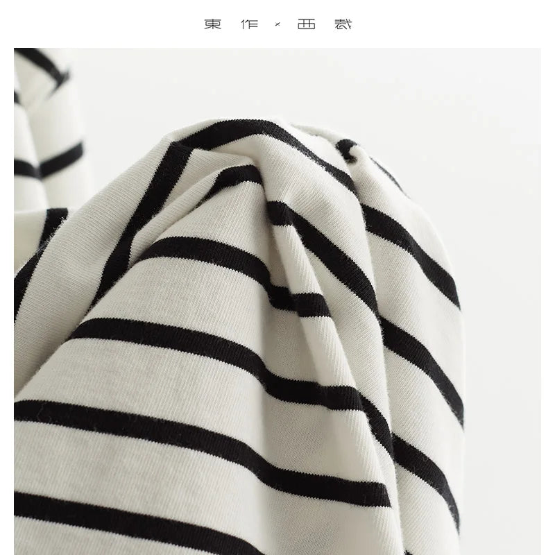 Striped T-Shirt Long-Sleeved Cotton Round-Neck Sweatshirt Loose Slimming Casual Versatile Top 2025 Autumn New Style