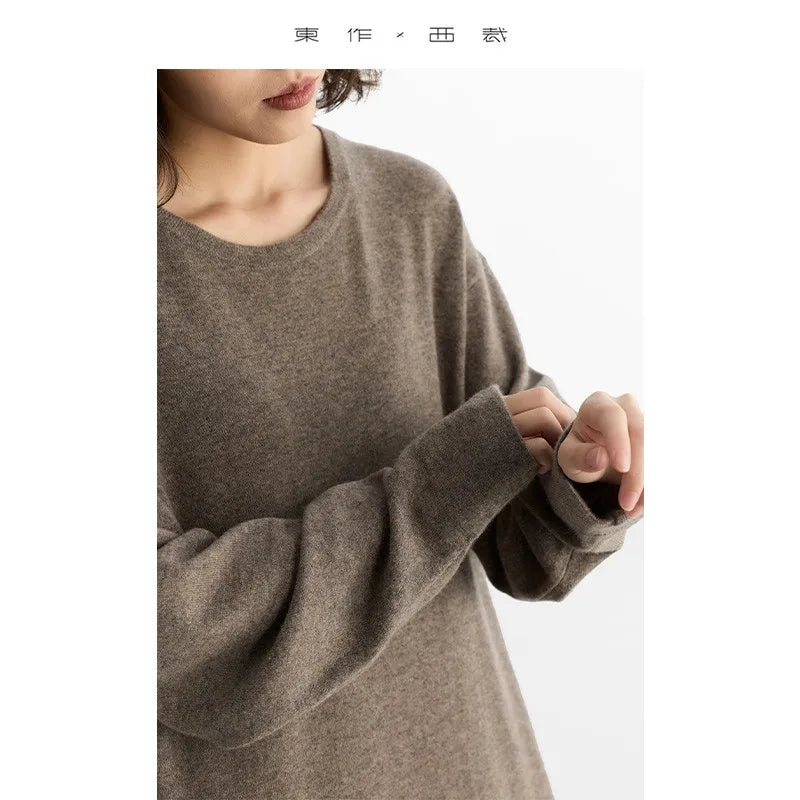 Specially Designed for Winter~High-Quality 100% Cashmere Round-Neck Pullover Dress with Rolled-Edge Design, 2025 New Knitwear