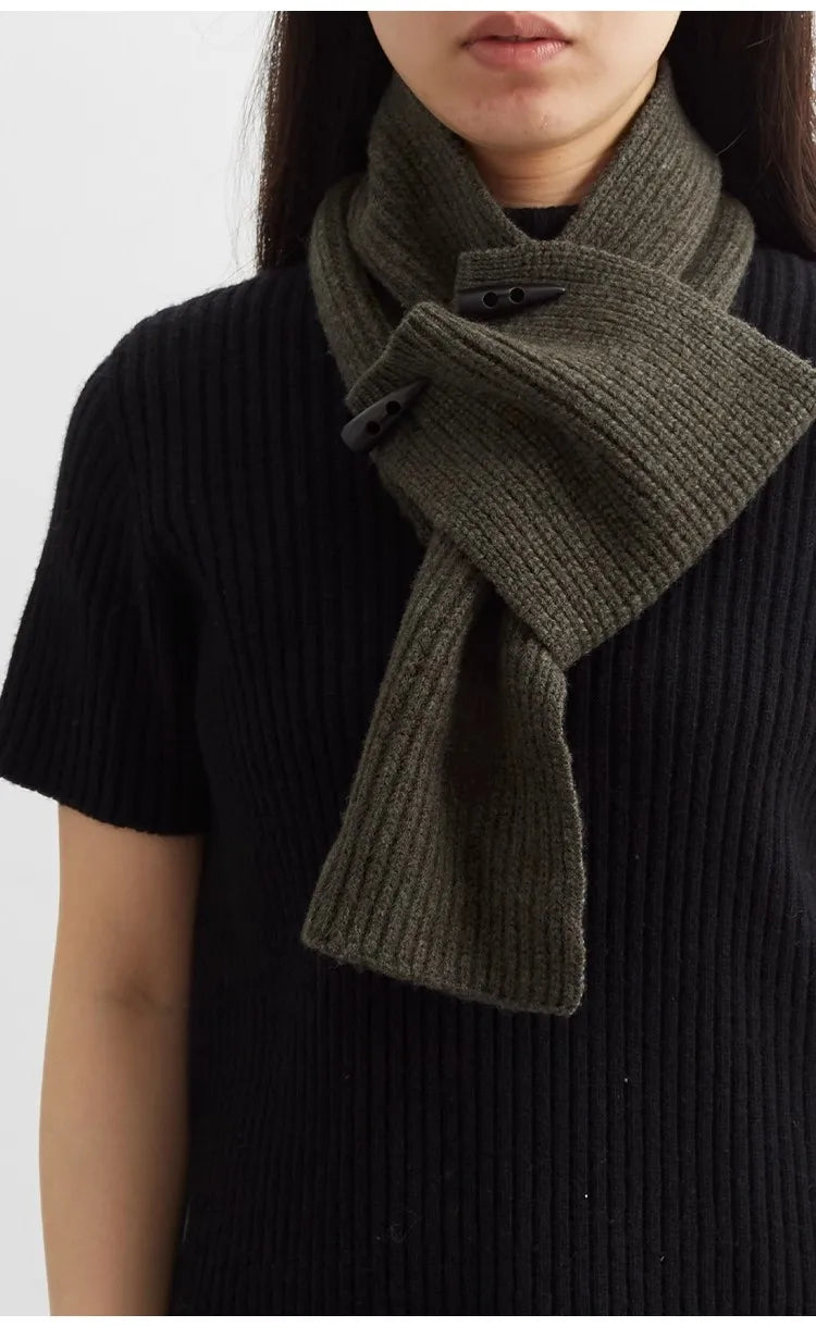 100% Pure Wool~Cowhorn Button Scarf Knitted Scarf 2025 Women's Thickened Neck Scarf