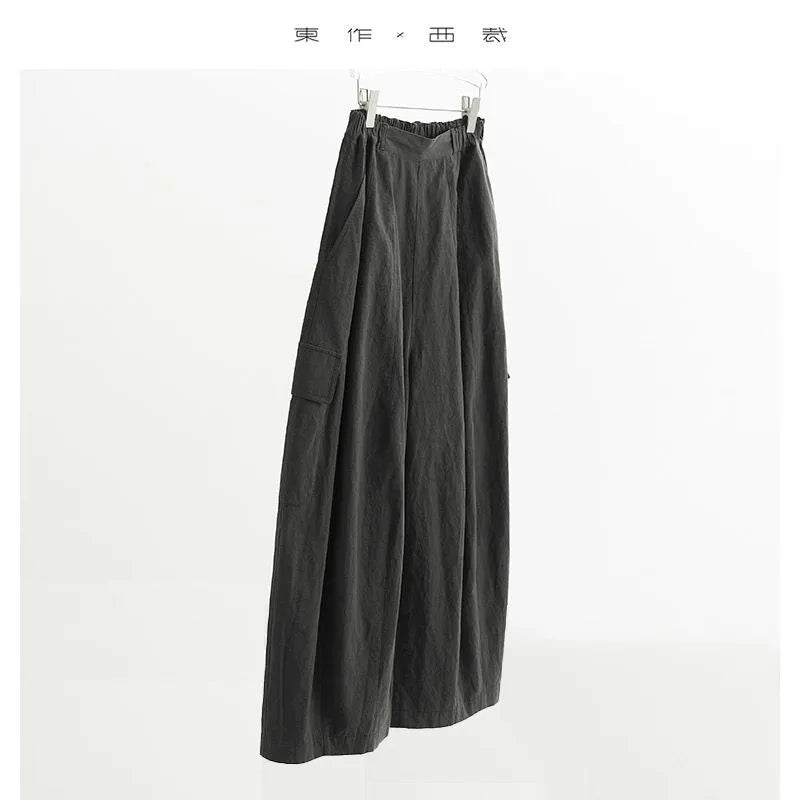 French Retro Style ~ Women's Cotton and Linen Pants, Nine-Point Wide-Leg Pants with an Artistic and Three-Dimensional Silhouette, New for Spring and Summer 2026