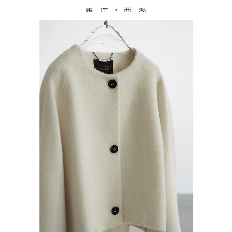 60% Alpaca, 40% Wool, Smooth Short Plush, Short Wool Coat for Petite Individuals, 2025 Autumn/Winter High-End Luxury Top