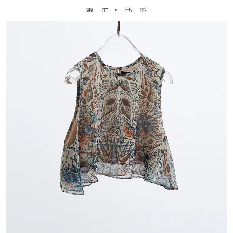 Bohemian Style ~ 100% Silk Shirt, Sleeveless, Lightweight, Niche Top, Women's Pullover, Summer 2025