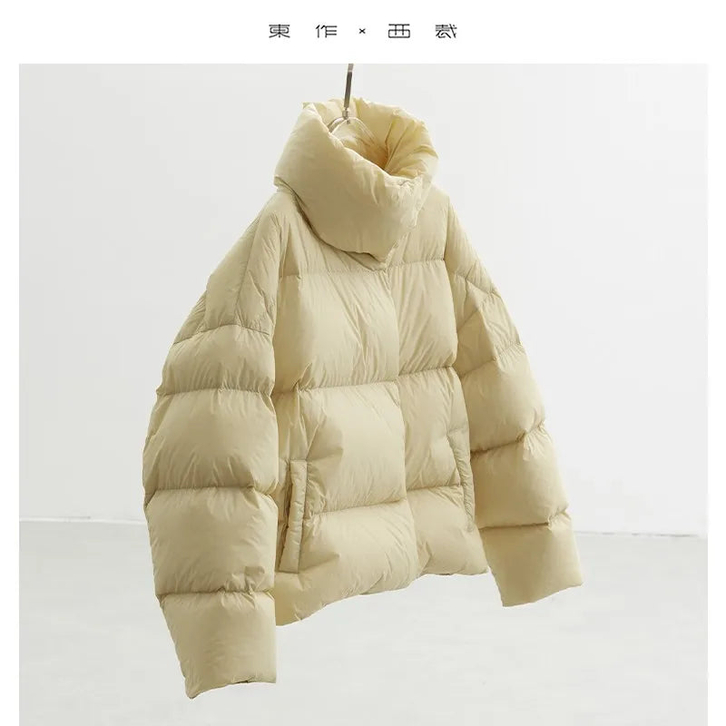 Goose down 160g~ Magnetic Buckle Winter New Style Black Short down Jacket for Women, Lightweight Thick Coat for Petite Sizes