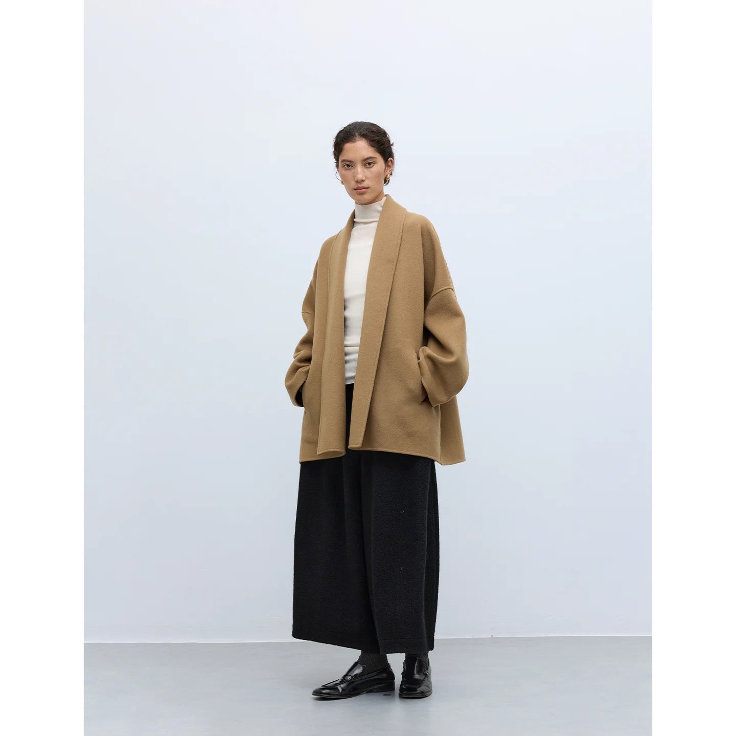 90% Wool 10% Cashmere Double-Sided Woolen Coat for Women 2025 New Style Oversized Open-Front Short Woolen Coat