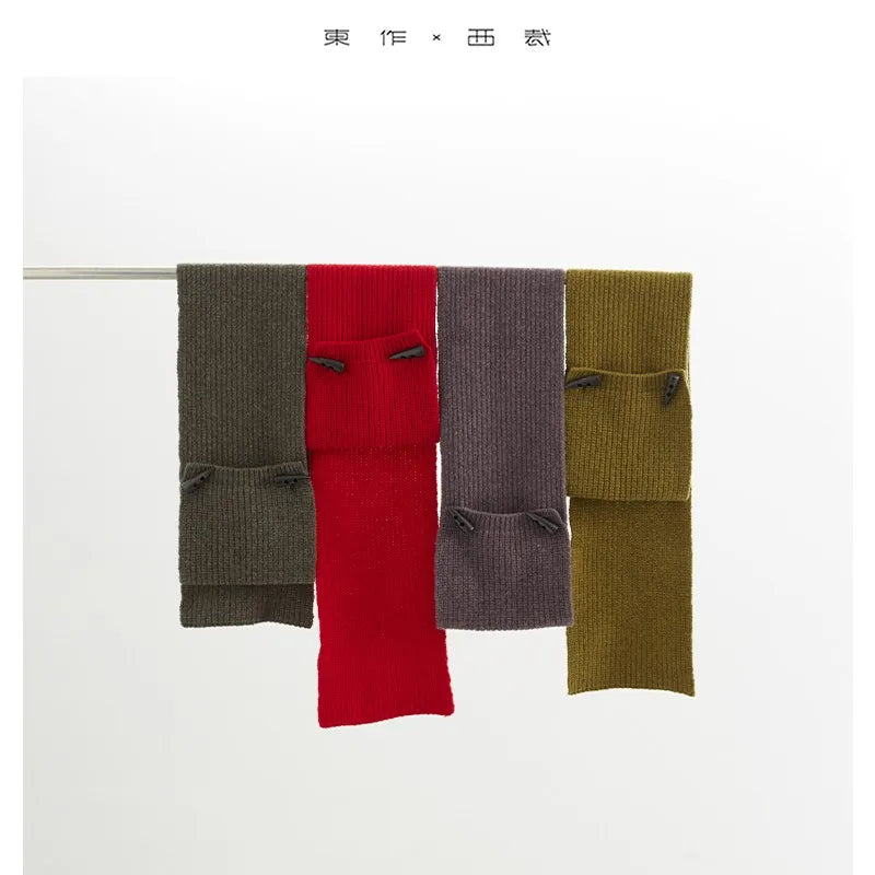 100% Pure Wool~Cowhorn Button Scarf Knitted Scarf 2025 Women's Thickened Neck Scarf